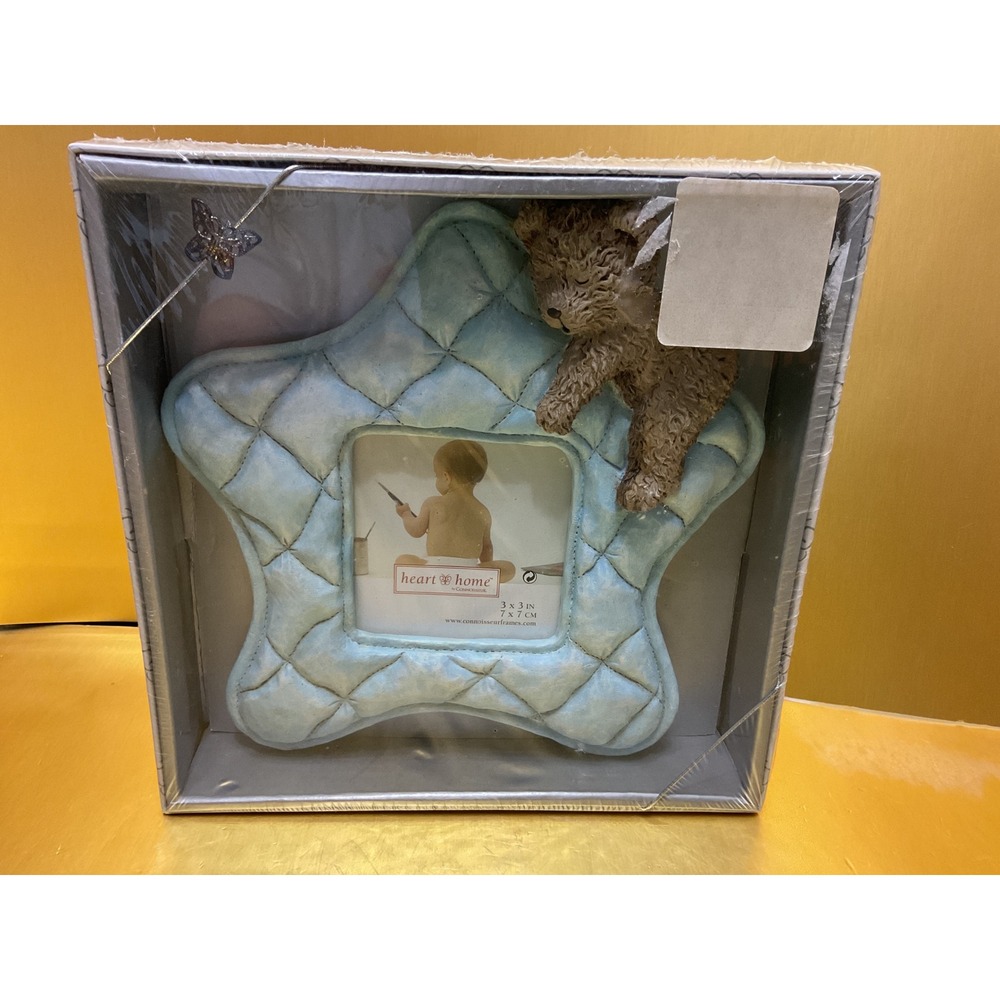 Heart Home Connoisseur Baby Star Photo Frame Blue Quilted Teddy Bear 3x3 180252H